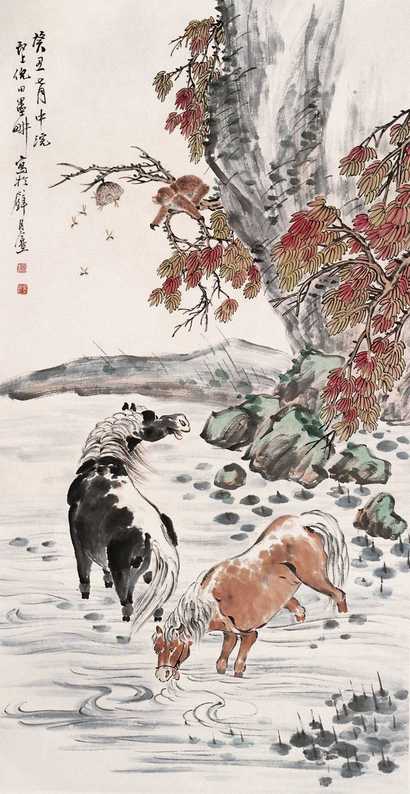 倪田 癸丑（1913年）作 马上封侯 立轴